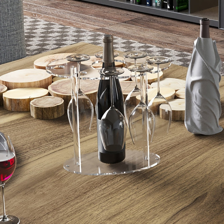 Elegante Soporte para Copas de Vino de Acrílico - Diseño de Vientre de Caballo, Acabado Antiguo, Estante Independiente para Copas con 6 Ganchos para Decoración de Hogar y Bar