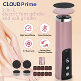 [Pulidor eléctrico 2 en 1] Herramienta multifuncional para cuidado de pies Cloud Prime, pulidor eléctrico 2 en 1 para pies y uñas + 30 discos de pulido rosados