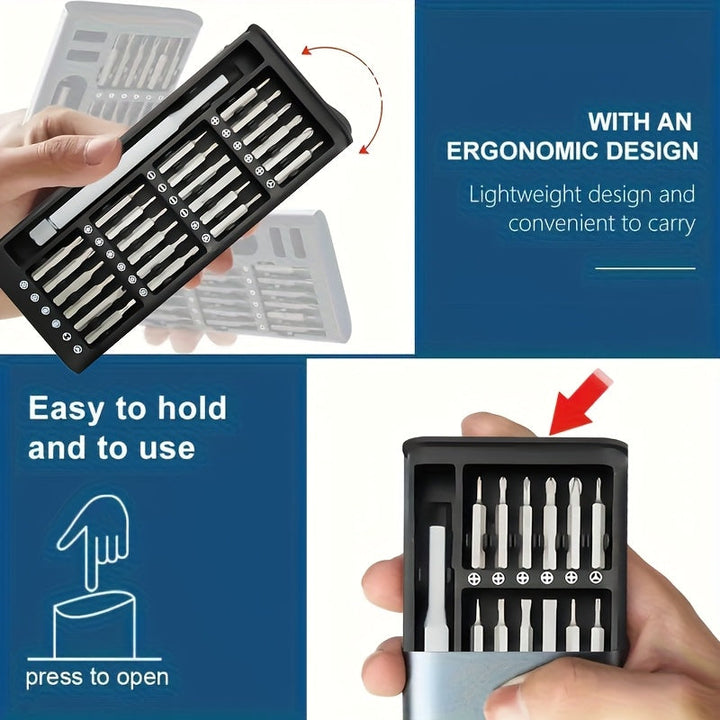 Juego de Destornilladores de Precisión 25 en 1, Herramientas de Reparación Multifunción para Desmontaje de Teléfonos Móviles y Tabletas, Plástico Duradero, Sin Carga - con Varios Tamaños de Rosca