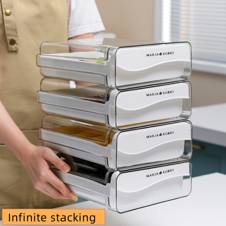 WEAVELIFE Conjunto de cajas de almacenamiento refrigerador apilables, contenedores de plástico PET y PP transparentes para cocina y despensa, caja de conservación de frescura para frutas, verduras, carne, huevo, alimentos