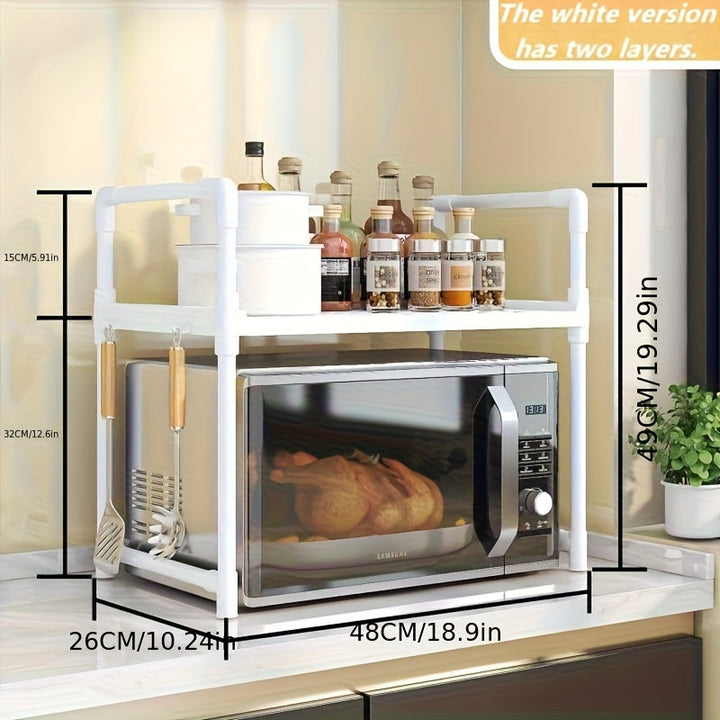 Estante de cocina expandible de 2/3 niveles con soporte para microondas - Organizador metálico resistente para horno y freidora de aire | Ahorrador de espacio para encimera | Diseño moderno y duradero