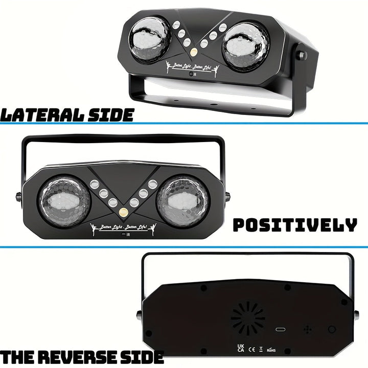 2 en 1, Pelota de disco y proyector LED, plástico ABS negro, 7 proyector de fiesta LED con sensor infrarrojo, alimentación USB, no necesita batería, ideal para uso en interiores, iluminación de fiestas | Iluminación vibrante | Plástico duradero