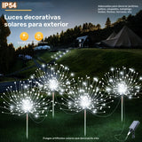 Conjunto de 4 Luces Solares LED para Fuegos Artificiales con 320/240 LEDs para Decoración Navideña, Halloween y Acción de Gracias, 8 Modos, Luces Solares para Jardín Exterior, Estacas de Explosiones Estelares, Balcón del Patio, Camino de Césped, Decoraci