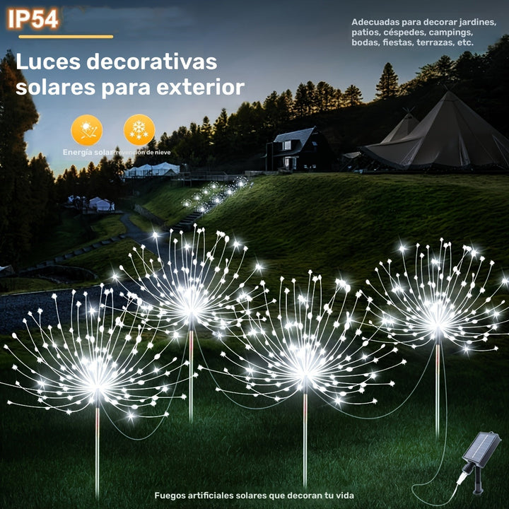 Conjunto de 4 Luces Solares LED para Fuegos Artificiales con 320/240 LEDs para Decoración Navideña, Halloween y Acción de Gracias, 8 Modos, Luces Solares para Jardín Exterior, Estacas de Explosiones Estelares, Balcón del Patio, Camino de Césped, Decoraci