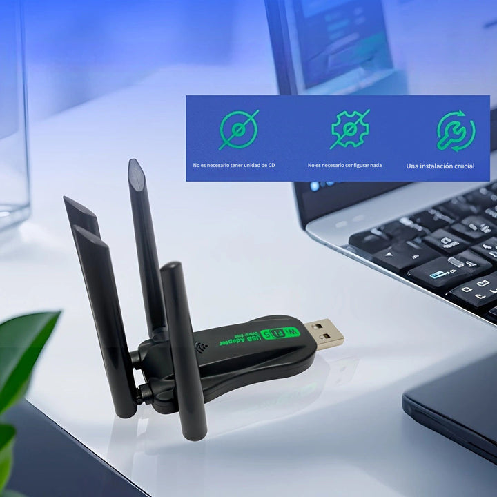 Tarjeta inalámbrica de doble banda con cuatro antenas y alta velocidad de 1300 m, enchufar y usar, sin necesidad de controladores ni calentamiento
