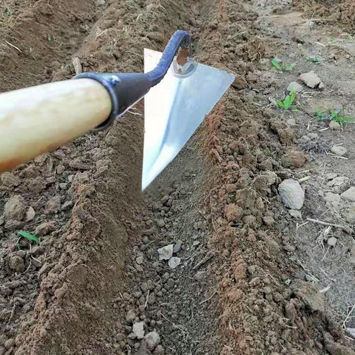 1 Azada de jardín en forma de V de alta resistencia con cuchilla triangular afilada - Azada de mano de metal duradera para cavar, desmalezar y aflojar la tierra - Ideal para jardinería en patio trasero y plantación - No requiere electricidad
