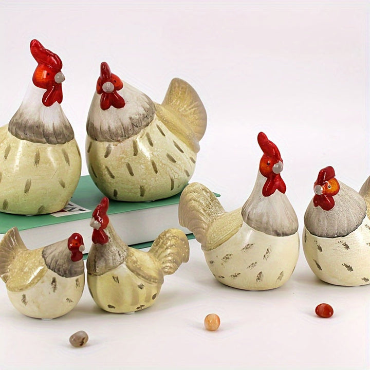 Juego de 2 figuras de gallo y gallina de cerámica artesanal, decoración de pollo, no eléctrico, para interiores y exteriores, varios tipos de habitaciones, decoración de cocina rústica, decoración para el hogar, regalo de casa nueva