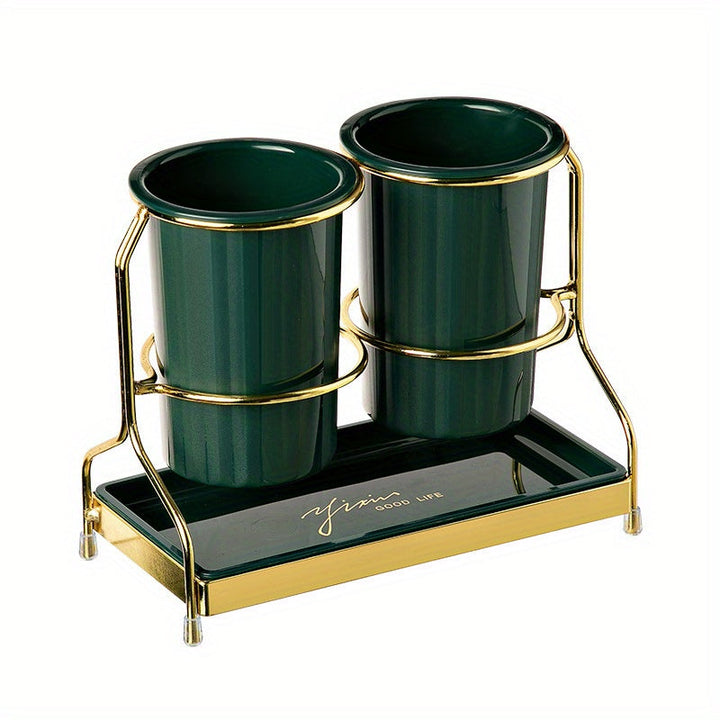 Organizador de Utensilios Moderno de Plástico con Compartimentos Dobles y Estante Secador - Soporte Multinivel para Cuchillos, Tenedores y Cucharas, Almacenamiento Resistente a la Humedad para Esenciales de Cocina