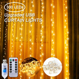 Luzes de hadas USB de 8 modos, incluyendo control remoto, luz blanca cálida y acogedora, y luz blanca pura brillante. Perfectas para celebraciones de vacaciones, bodas soñadoras, iluminación de hogar y escenario. No incluye cortinas.
