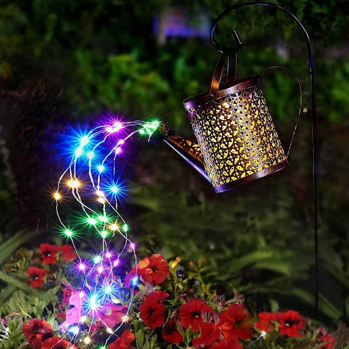 Luces de regadera flotantes alimentadas por energía solar con luces cascaderas - Impermeables, resistentes al sol, ideales para senderos de jardín, patios, vallas y caminos, uso de 4 estaciones, sensor automático, iluminación automática | Iluminación dec