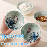 4 piezas de tazas de arroz de cerámica Stitch 11,8 onzas, tazón pequeño de fideos, regalo, tazones de servicio de vajilla de cocina con diseño para cereales, sopas, postres, snacks, frutas, ensaladas