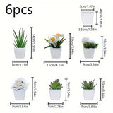 Conjunto de 6 Piezas de Suculentas y Flores Artificiales Realistas en Macetas Blancas - Perfecto para el Hogar, Escritorio de Oficina y Centros de Mesa | Set de Plantas Falsas de Tacto Real para Decoración de Todas las Estaciones