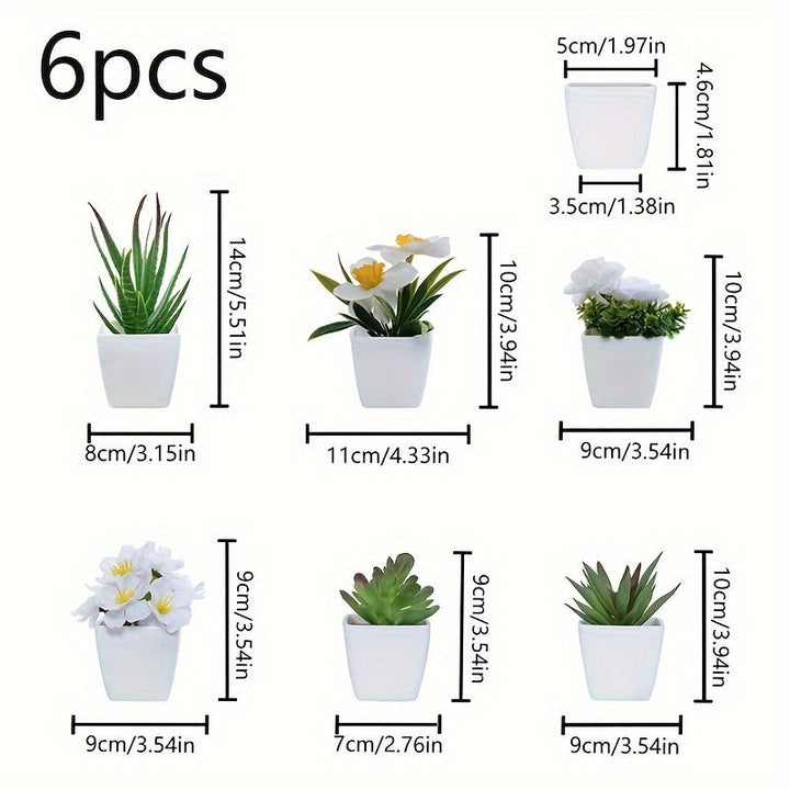 Conjunto de 6 Piezas de Suculentas y Flores Artificiales Realistas en Macetas Blancas - Perfecto para el Hogar, Escritorio de Oficina y Centros de Mesa | Set de Plantas Falsas de Tacto Real para Decoración de Todas las Estaciones