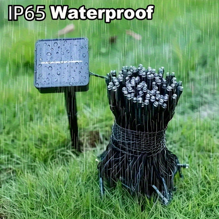 2 piezas de luces de cuerda solares, luces de tiras LED, 7/12 metros de luces de camping al aire libre, luces de jardín, luces de atmósfera de vacaciones, 8 modos de iluminación, IP65 impermeable, adecuadas para la decoración de jardines, iluminación de