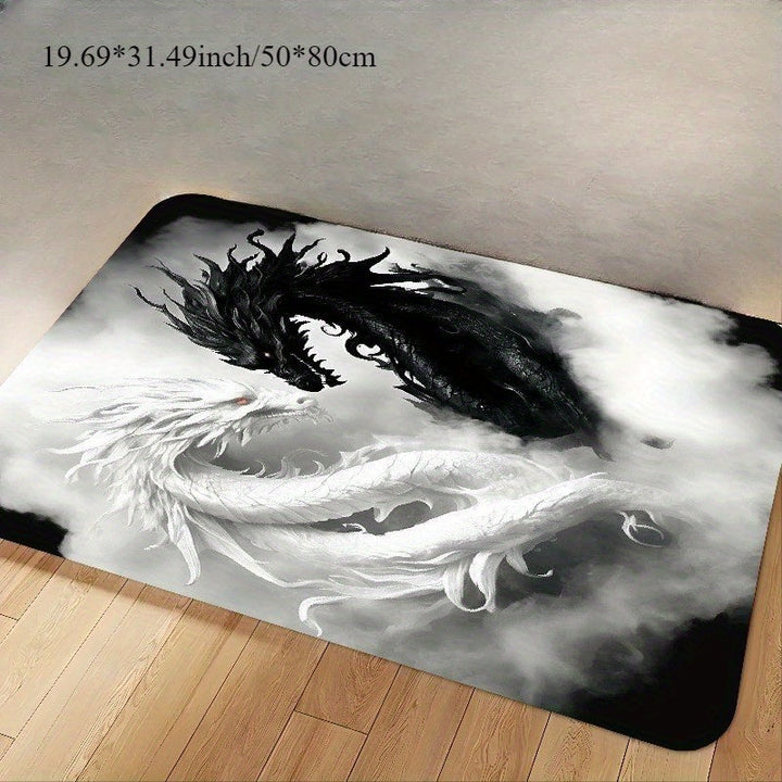 1 pieza de alfombra de franela lavable para interiores y exteriores - Diseño de dragón Yin Yang, suave y cómoda, lavable en máquina para cocina, baño, oficina, lavandería y decoración de hogar (Halloween, Navidad, Acción de Gracias), alfombra para interi