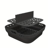 Conjunto de 2 piezas de Bandeja de Silicona para Freidora de Aire de Alta Calidad, 21.59 cm Cuadrada, Resistente al Calor, Fácil de Limpiar, Lavable en Platos, Negro/Gris