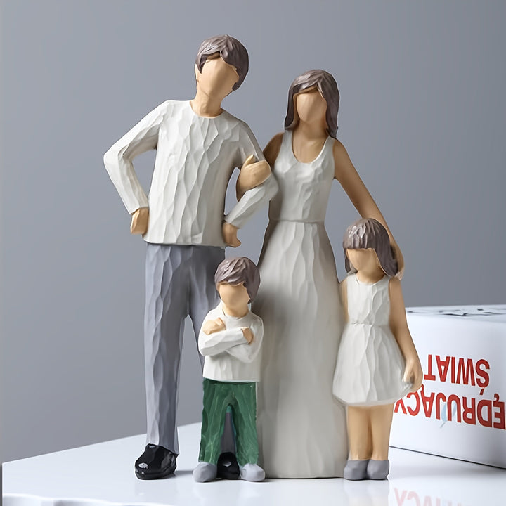 1 figura de resina pintada a mano, familia de 4 en tonos cálidos, estilo contemporáneo, ideal para decoración del hogar y regalos en ocasiones especiales, perfecta para estante, escritorio, sala, dormitorio, decoración y accesorios para el hogar