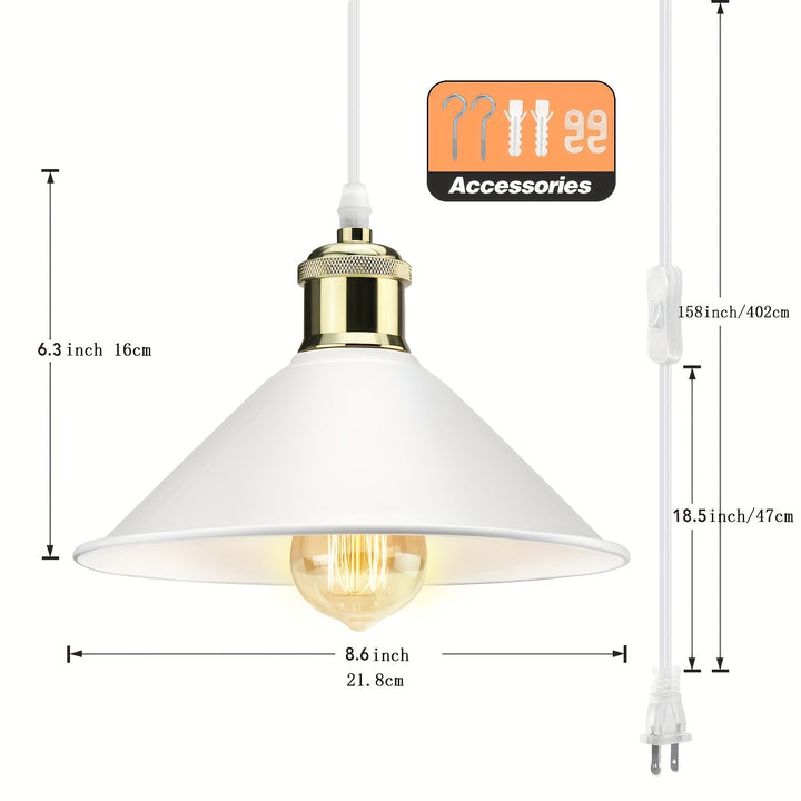 Lámpara de techo moderna mini con enchufe americano, cubierta de metal blanco, montaje semi-inclinado, ajustable, acabado con aceite para iluminación de cocina, comedor, sala de estar y dormitorio (bombilla no incluida)