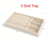 Caja organizadora de joyas de terciopelo plegable - Blanco desgastado, caja de exhibición rectangular para escritorio para anillos, pendientes, collares - Almacenamiento de papel multifuncional con montaje en mesa, almacenamiento de organizador de joyas,