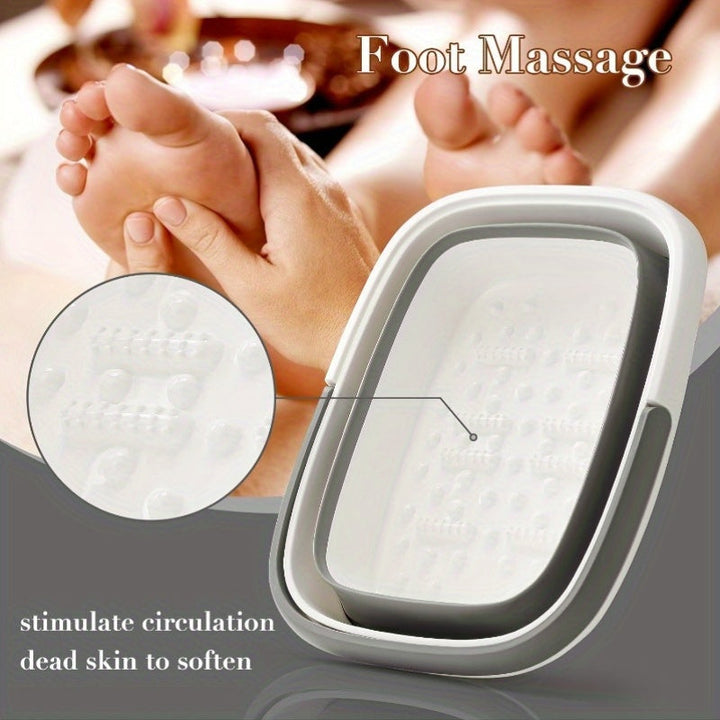 1 Bañera de pies plegable y cesta de ropa - Cubo de inmersión de pies de plástico duradero con mango ergonómico, inmersión de pies/manos portátil, diseño que ahorra espacio, versión de dos tonos, construcción robusta, forro texturizado, fácil de limpiar,