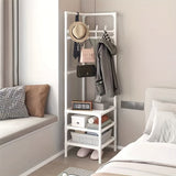 Estantería Metálica Omnipotente con 3 Estantes y 4 Ganchos, Colgador Vertical Multifuncional para Ropa y Sombreros, Acero Recubierto Antioxidante, Dispensador de Productos de Cuidado Personal