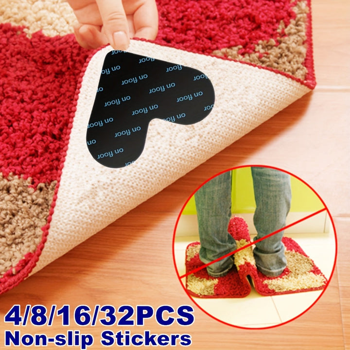 4/8/16/32pcs Pegatinas Reutilizables para Alfombras, Pegatinas Antideslizantes Lavables para Alfombras, Alfombras de Esquina para Madera Dura, Evita que las Alfombras se Muevan y Roden los Bordes, Pegatina de Alfombra en Forma de Corazón se Puede Cortar