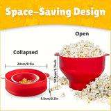 Preparador de Palomitas para Microondas - Tazón de Silicona, Diseño Plegable, Apto para Lavavajillas y Microondas, Gran Capacidad de 3L, Sin PVC Tóxico, Ahorra Espacio para Hogar, Fiestas y Noches de Película - Rojo, Ideal para Uso Familiar, Máquina de P