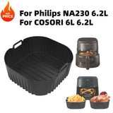 Forros de Silicona Cuadrados Reutilizables para Freidora de Aire - 23cm para Philips NA230 6.2L y COSORI 6L 6.2L - Seguros para Horno y Microondas - Fácil Limpieza, Antiadherentes, Accesorios Duraderos de Silicona