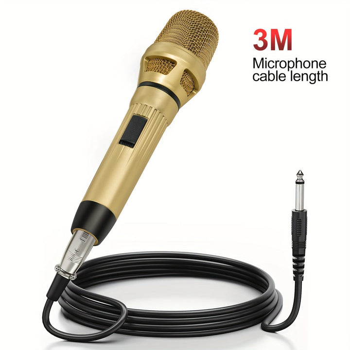 Micrófono negro y dorado Heikuding con cable XLR de 3 metros/9,8 pulgadas - Micrófono dinámico para cantar, karaoke, amplificadores y mezcladores, diseño clip-on, construcción metálica duradera, accesorio para cantar, estilo elegante, audio de alta calid