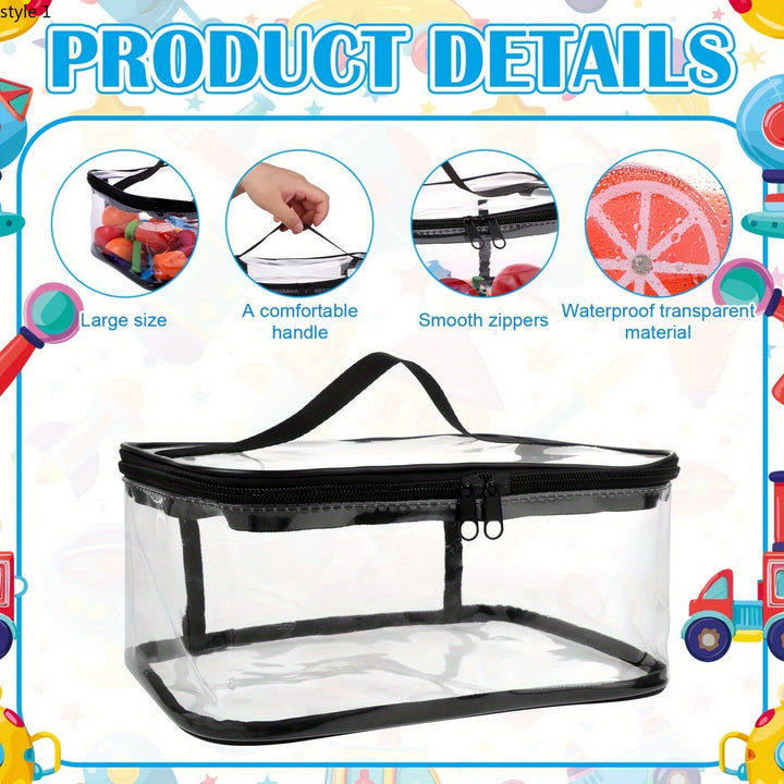 Paquete de 4 Bolsas de Almacenamiento Transparentes PVC con Asas y Cremalleras, Contenedores Organizadores Impermeables (23.62x17.02x11.43cm) para el Hogar, Juguetes, Manualidades, Oficina - Recipientes Multiusos Duraderos, Diseño Robusto con Asa