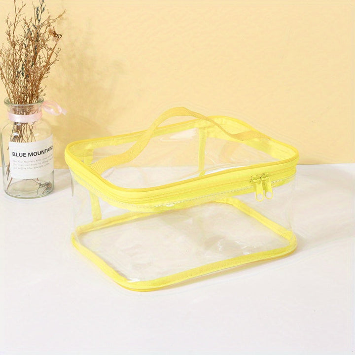 Paquete de 4 Bolsas de Almacenamiento Transparentes PVC con Asas y Cremalleras, Contenedores Organizadores Impermeables (23.62x17.02x11.43cm) para el Hogar, Juguetes, Manualidades, Oficina - Recipientes Multiusos Duraderos, Diseño Robusto con Asa
