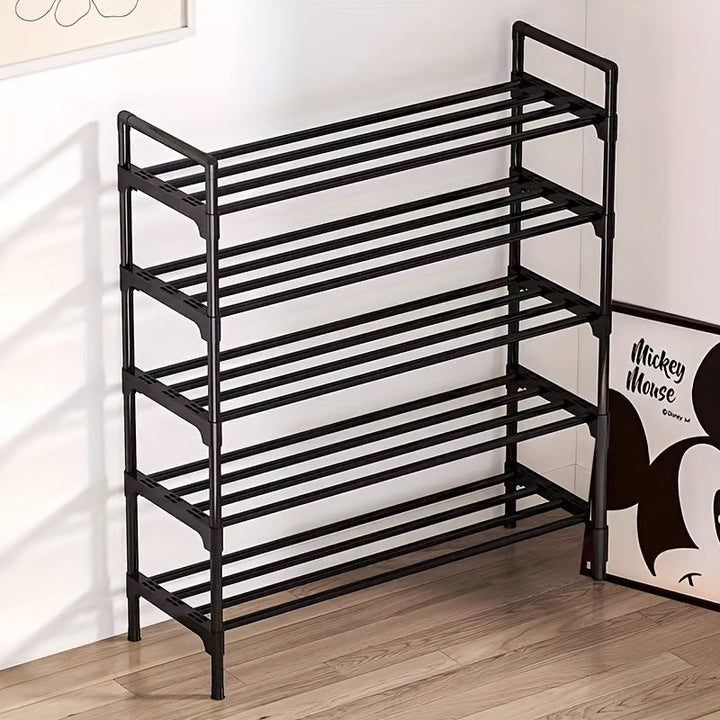 1pc Juego de zapateros de varios niveles, organizador de almacenamiento de metal y plástico de gran capacidad, fácil montaje y desmontaje, acabado de hierro, montaje en el suelo, se adapta a varias habitaciones, 7 estantes, tubo dorado incluido (8mm < di