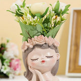 1 unidad, florero de resina, diseño de figura de niña, maceta decorativa, decoración para el hogar, centro de mesa, acento para interiores, decoración floral rosa