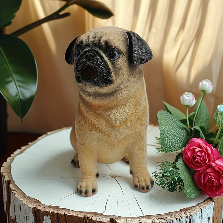 1pc Estatua de Jardín de Perro Pug en Resina - Decoración Realista para Interior/Exterior para Halloween, Navidad, Acción de Gracias y Hanukkah - No Necesita Electricidad, Diseño Duradero Resistente al Clima