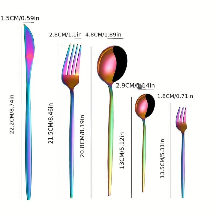 Juego de 30 Piezas de Cubiertos Finos de Acero Inoxidable: Cuchillo para Bistec, Tenedor y Cucharilla Postre - Kit de Vajilla para Hogar y Restaurantes