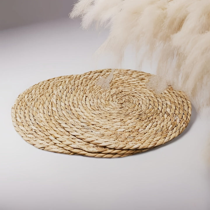 4 piezas de cojines de mesa de alta calidad, tejidos naturalmente, estilo rústico de granja, cojines aislados, cojines boho, cojines de rafia tejidos para sala de comedor y decoración del hogar, estilo boho rústico, perfectos para bodas y eventos.