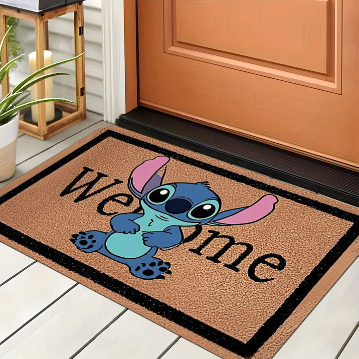 1pc Felpudo de Poliéster Disney Stitch Bienvenido con Grosor de 10mm y 550g/m² Rectangular, Alfombra Antideslizante para Sala de Estar Dormitorio Cocina Pasillo Lavadora Lavable HYDD0205BB