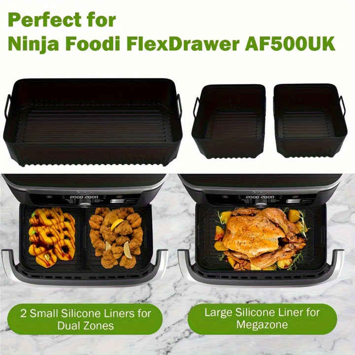 3 piezas de revestimientos antiadherentes de silicona para freidora de aire, compatibles con AF500UK, fáciles de limpiar, reutilizables, aptos para alimentos, utensilios de cocina.
