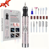 Kit de Taladro para Uñas USB con 18 Cabezales de Pulido, Herramienta Eléctrica Portátil para Pedicura y Manicura, Batería de Litio Duradera, Incluye Lima y Empujador, Esencial para Salón en Casa, Regalo Perfecto para Mujeres