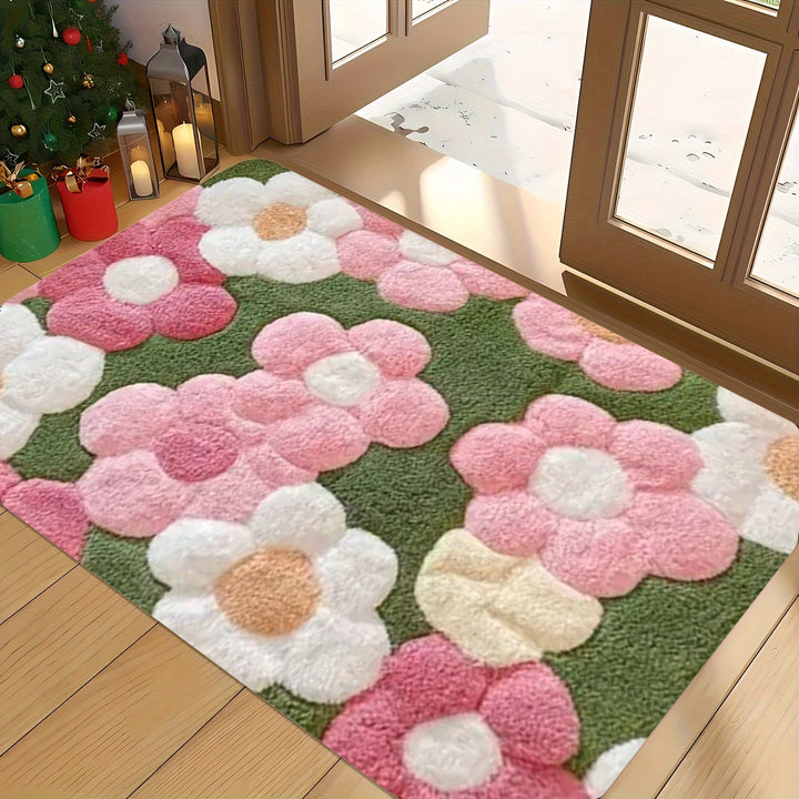 1 alfombra de baño antideslizante con diseño floral brillante, súper suave, absorbente y de secado rápido, lavable, ideal para cocina, entrada y decoración de ducha - Regalo perfecto para casa nueva, accesorios de baño
