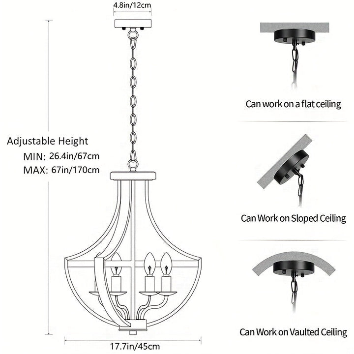 Lámpara colgante geométrica moderna para granja, 5 brazos de altura ajustable, montaje semi-inclinado, diseño de hierro negro y madera, colgante desmontable para comedor, vestíbulo, isla de cocina - No incluye bombilla, luces de techo para dormitorio