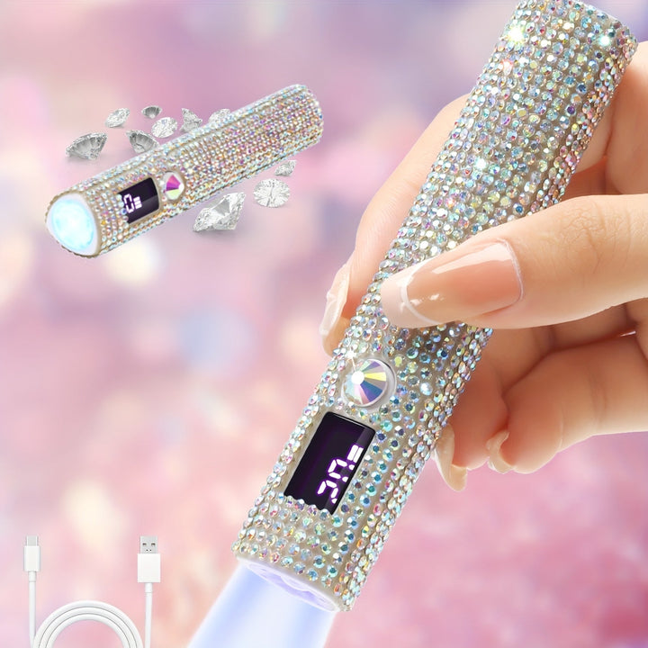 Linterna LED UV Portátil para Uñas - Secador de Esmalte en Gel de Secado Rápido, Recargable por USB con Batería de 200mAh, Diseño de Pedrería Brillante, Ideal para Manos y Pies, Regalo Perfecto para San Valentín, Secador de Uñas