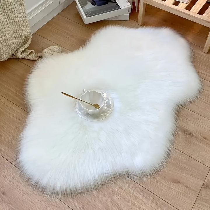 1pc Alfombra de Pelo Largo de Imitación de Piel, Alfombra Decorativa para Sala de Estar Interior, Alfombra de Felpa Larga Blanca Pura Esponjosa para Dormitorio, Alfombra de Suelo para Cama, Lavable a Máquina, Diseño de Nubes Grandes