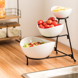 Juego de platos ovalados de 3 niveles para servir, ideal para fiestas, incluye platos para postres, entradas, dulces y vegetales, color blanco