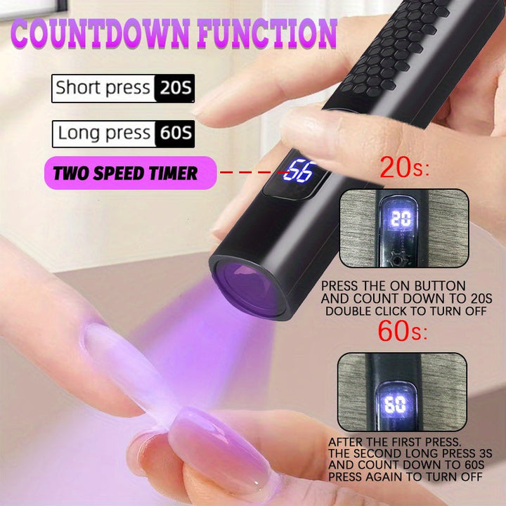 1 pieza, Secador de uñas mini LED, linterna portátil para secado rápido de esmalte de uñas, uso en hogar y hotel, modo de conteo, recargable por USB, material plástico, batería, lámpara de curado de uñas | temporizador de conteo | batería recargable, sec