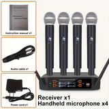 Sistema de micrófono inalámbrico profesional NXG - 4 micrófonos inalámbricos de mano, receptor portátil UHF, ideal para DJ, karaoke, actuaciones en escena, bodas y conferencias, con conector de 3,5 mm, material de resina ABS, equipo de actuación en escen