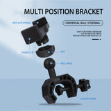 Sujeción de teléfono dual ajustable - Dispositivo de selfie flexible y estable para modo paisaje/retrato, soporte de teléfono móvil de plástico negro con múltiples clips, configuración de selfie | Soporte ajustable | Plástico duradero