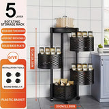 Estantería de cocina giratoria de cinco niveles con ruedas - cesta circular de malla, ideal para cocina, sala y baño, ahorrador de espacio, gabinete de almacenamiento sin necesidad de montaje