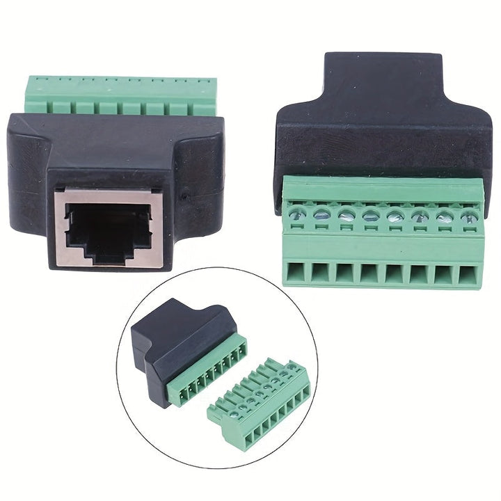 1 Par RJ45 a bloque terminal de tornillo de 8 pines Conector macho hembra Ethernet RJ45 Macho hembra a 8 pines Bloque terminal de tornillo Adaptador de red para CCTV DVR