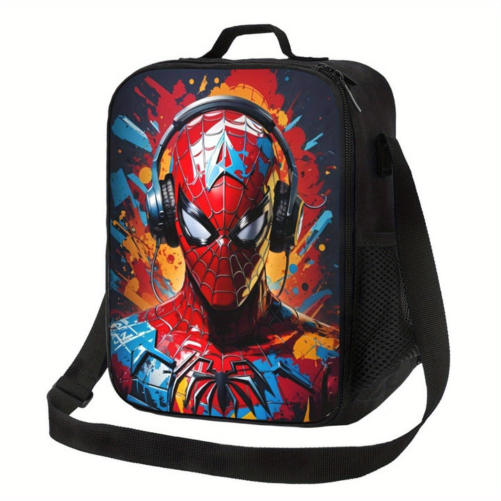 1 bolsa térmica de almuerzo Marvel Spider-Man, diseño vibrante de superhéroe, bolsa térmica sin contacto con alimentos para trabajo, escuela o picnic, poliéster duradero, solo lavado a mano, cierre con cremallera segura, diseño de personaje de caricatura